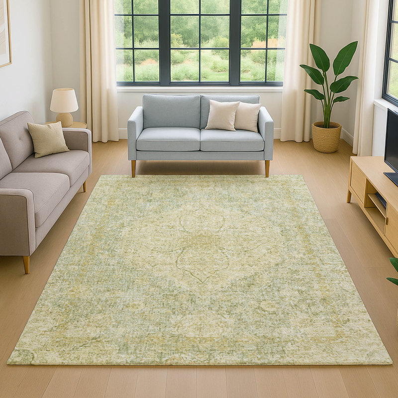 Premium Machine Washable Mayfield AMF2136 global Rug, 2'6" x 3'10", Sage