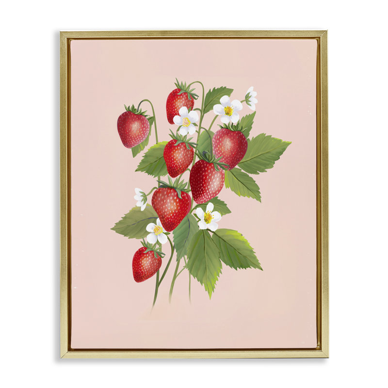 Cadre flottant Cottage Garden Strawberries, design par Diane Neukirch, 31 x 25, Cadre flottant métallique doré