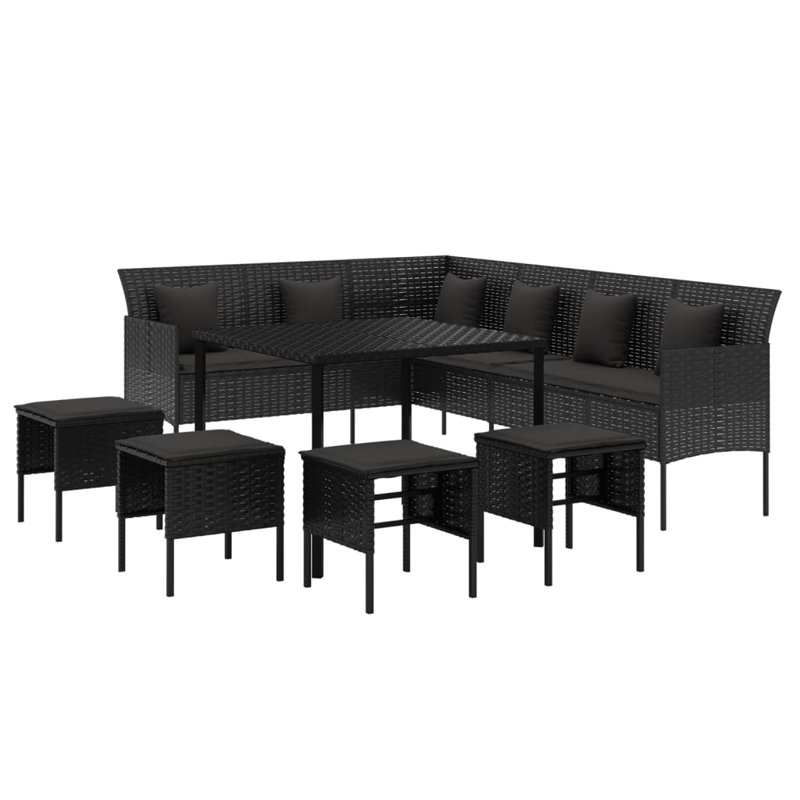 Castorina Patio Dining Set with Square Table , Cushions Included, Black