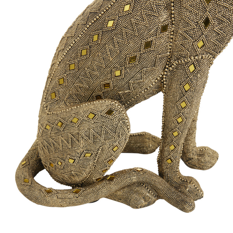 Brightnalle Polystone Beaded Leopard Decorative Gold Sculpture with Diamond Mirrored Accents