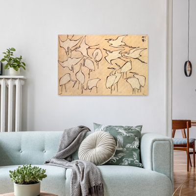 Cranes, reproduction d'art classique classique rétro, faune côtière