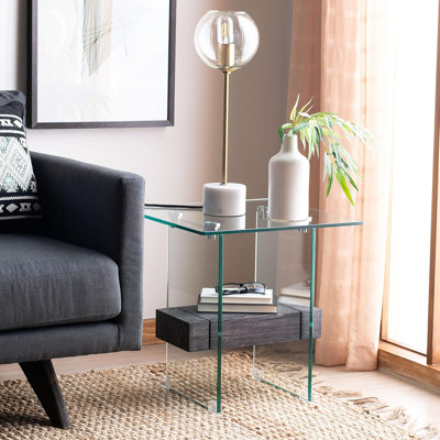 Modern Glass And Black Oak Accent Table For Living Room - No Assembly Required