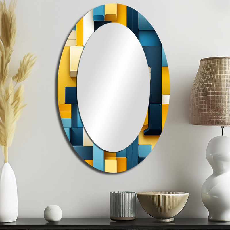 Miroir mural moderne jaune et bleu Harmony Blocks, H 43 po x l 33 po