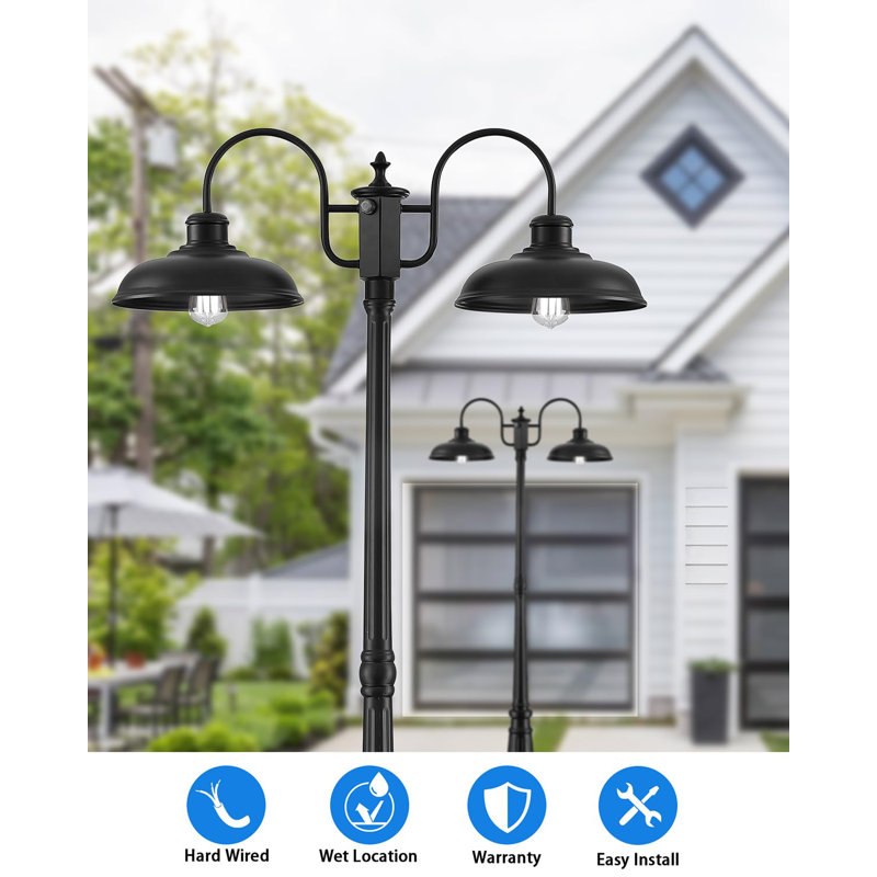 Dusk To Dawn Outdoor Lamp Post Light, 2-Head Hardwired Fixture