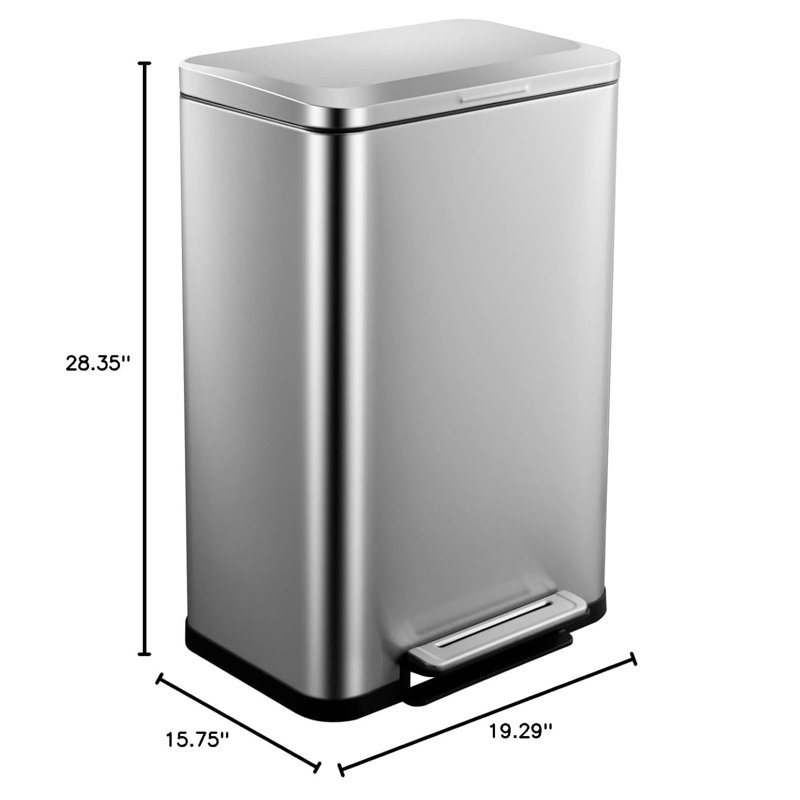 50 Liter Silver Stainless Steel Rectangular Step Trash Can