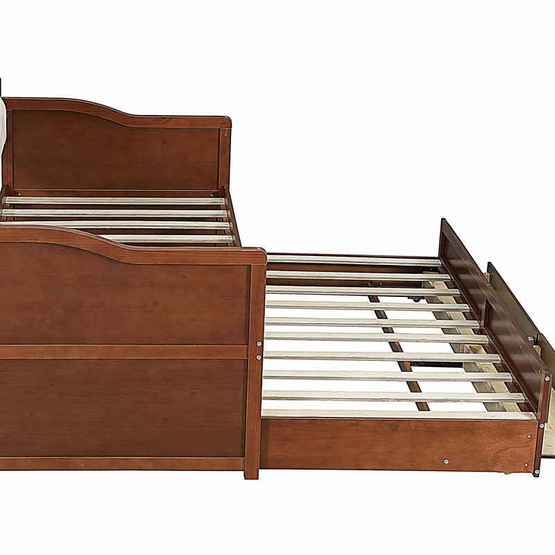 Twin Size Daybed with Trundle and 2 Storage Drawers, Wooden Sofa Bed with Upholstered Button Tufted Backrest, Walnut