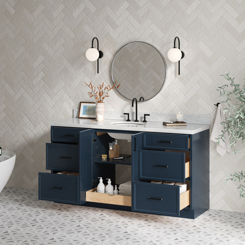 Meuble-lavabo simple 49 po avec plateau en marbre de Carrare italien ARIEL Kelly, Bleu minuit, 67"