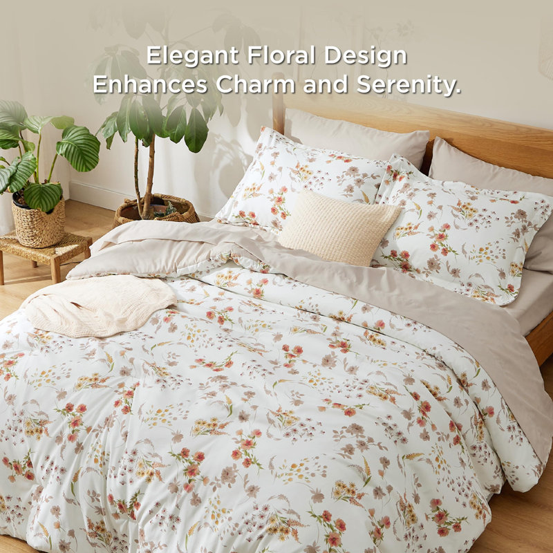 Bedsure Reversible Botanical Comforter Set, Queen Comforter + 6 Additional Pieces