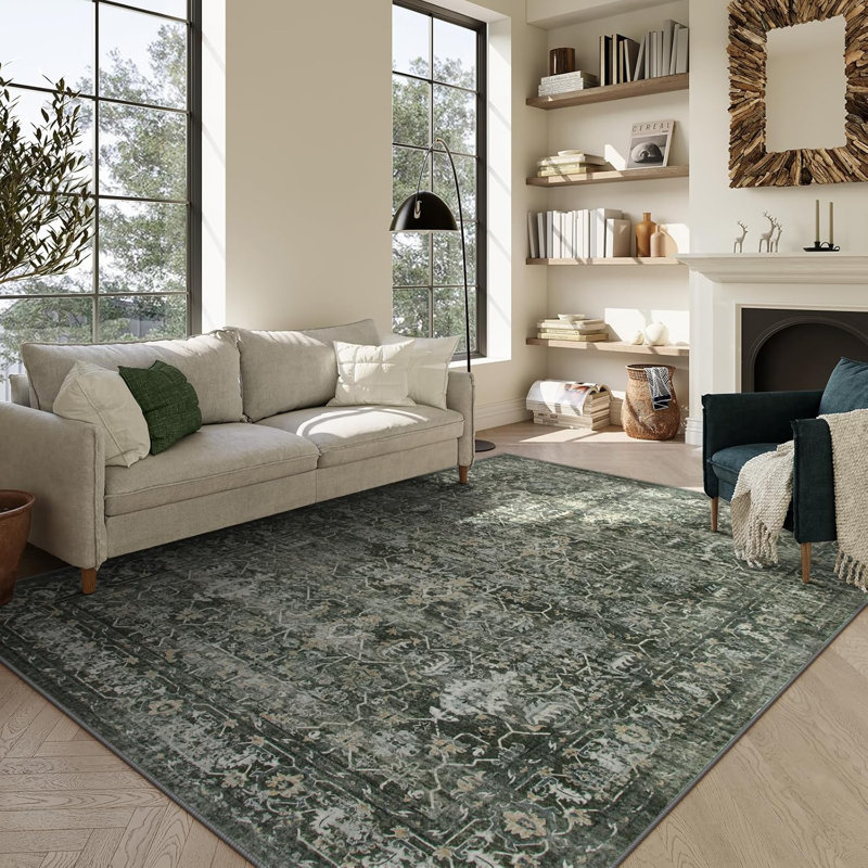 Tapis de salon bohémien vert