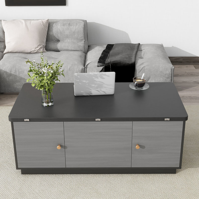 Lift top coffee table,Cocktail table,Living room table with  with Storage, Black, Grey