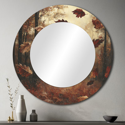 Brown Falling Oak Leaves - Miroir mural décoratif floral - imprimé sur métal