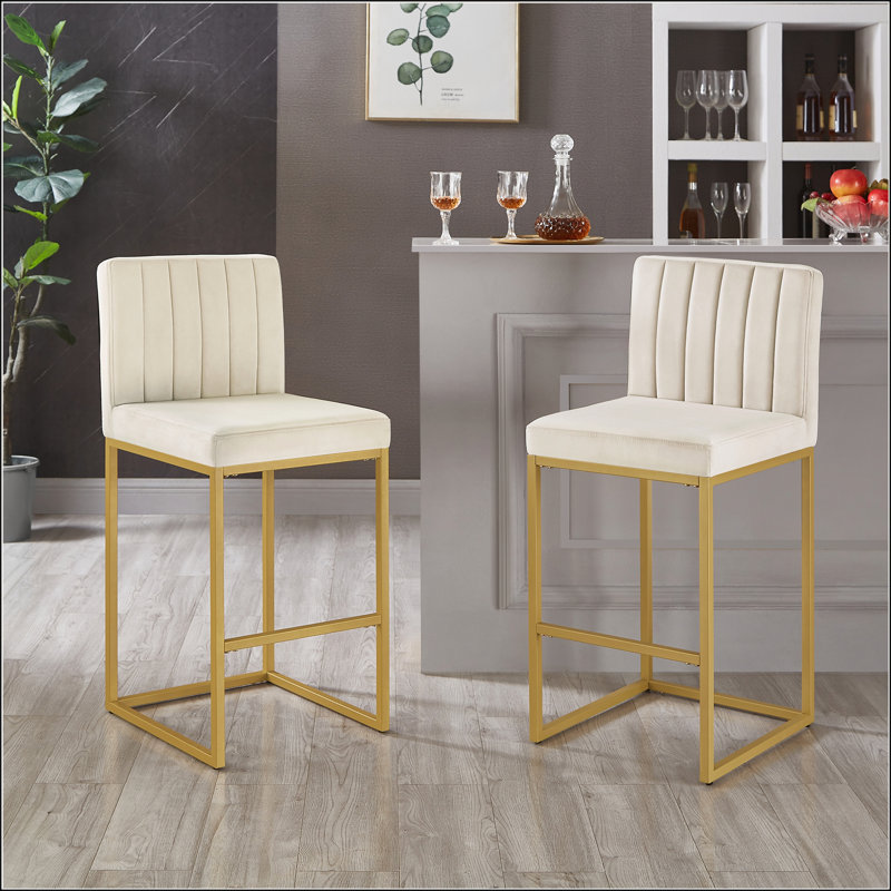 Tabouret à hauteur de comptoir moderne avec dossier complet et pieds robustes en fer pour une utilisation intérieure et extérieure (ensemble de 2)