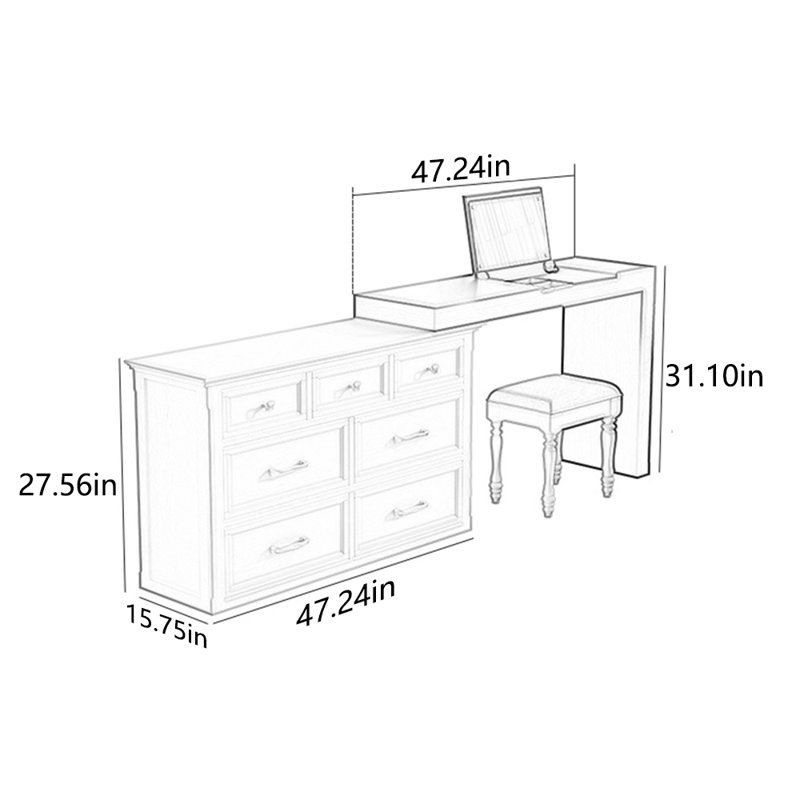 Solid wood retro style multi-functional dresser