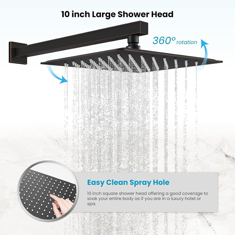 Rainfall Bathroom Shower System Rain Shower Head and Handle Set Wall Mounted Shower Complete Combo Solid Brass Pressure Balancing Shower Mixer Valve 10 Inch Oil Rubbed Bronze