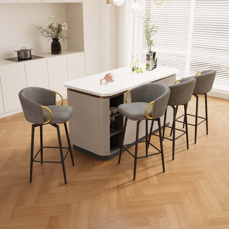 Ensemble de 4 tabourets pivotants, Siège gris / cadre doré
