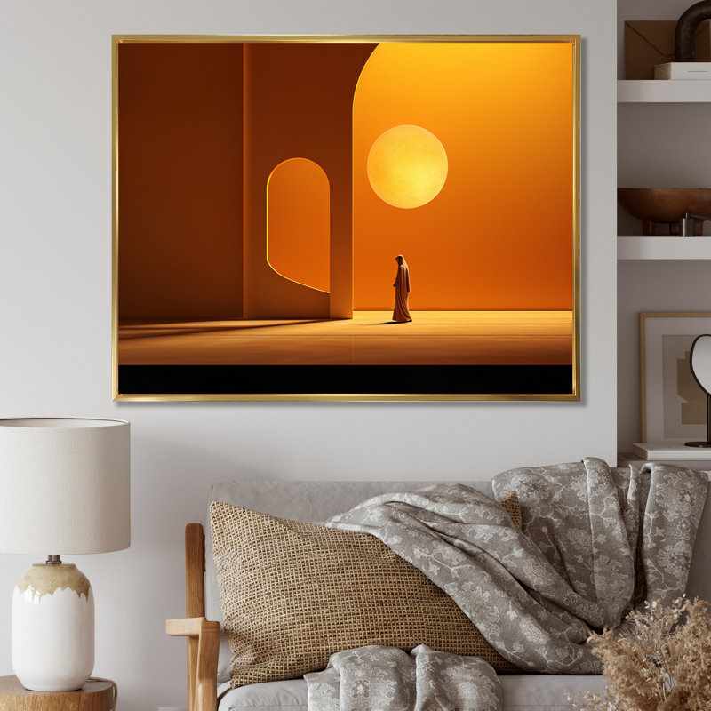 " Islam Art The Light II ", 12" H x 20" W x 1" D, Gold Floater Framed