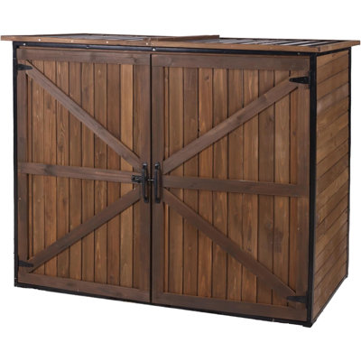Storage Cabinet For Outdoor With Upgraded Metal Frame - Holds Trash Cans & Gardening Tools, Brown