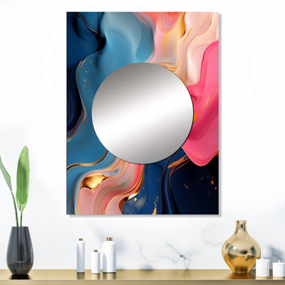 «Pantelimon» rose et or, encre liquide Abstraction I - miroir à encre liquide unique, grand miroir mural rose, impression sur métal