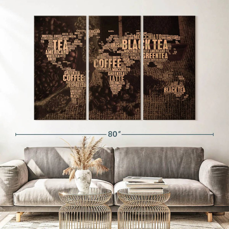 «Tea Coffee World Map», reproduction sur toile, H 42 po x l 65 po x 1,25 po