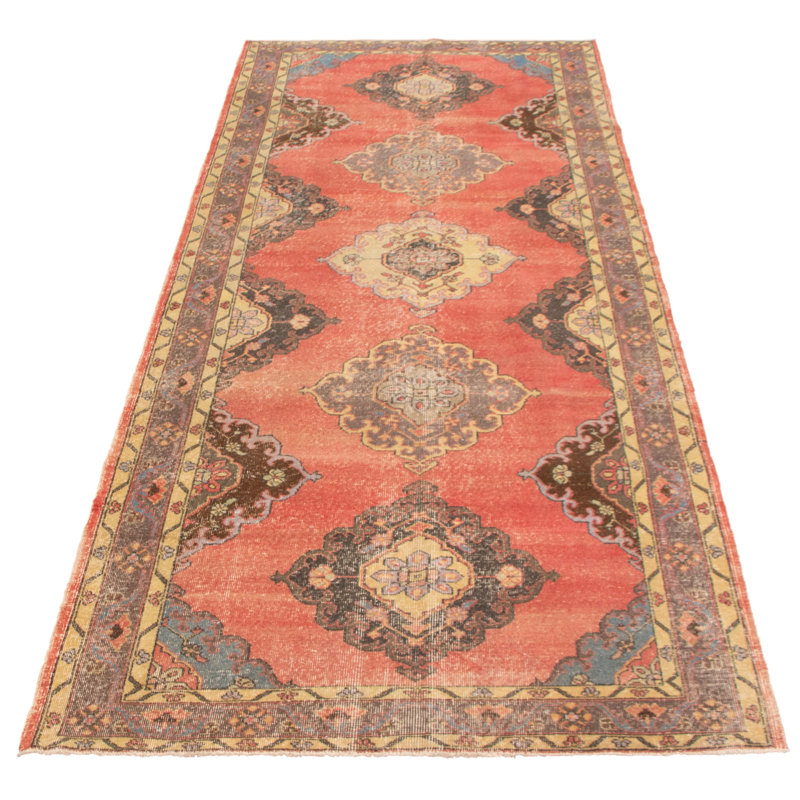 Tapis de couloir unique en laine noué à la main style années 1990 de 5 pi 1 po x 12 pi 11 po Moshay