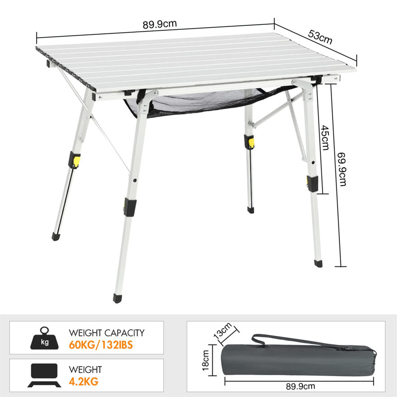 Asqeri 89.9cm Rectangular Portable Folding Table, Silver