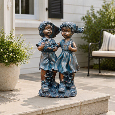 Charmantes statues de garçon et de fille en oxyde de magnésium, idéales pour la décoration du jardin et de la terrasse, durables et légères.