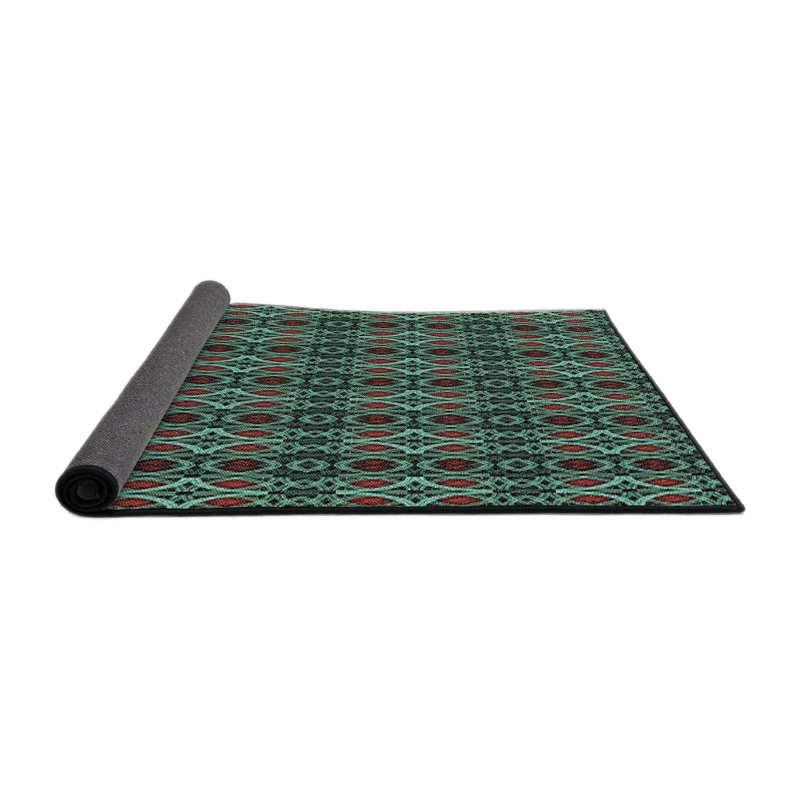 Tapis vert/rouge tissé à la machine, Rond 7 pi