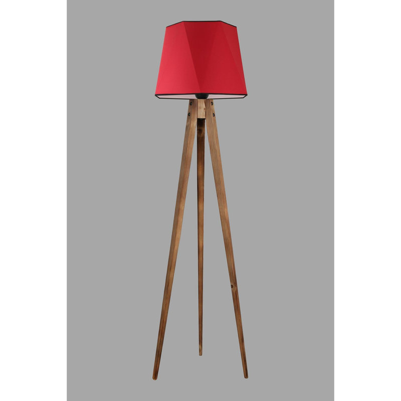 Luro Elegant Wooden Floor Lamp, Red Color, 64.9 inches Tall | Fabric Shade 13.8 inches Diameter | E27 Socket (Max 60W) | On/Off Switch on Cable | Durable Electrostatic Oven Dried Paint | Perfect for Home Decor & Lighting