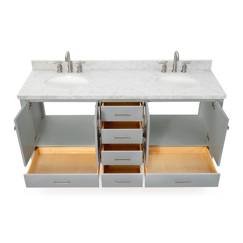 Cambridge 73'' Double Bathroom Vanity with Carrara Marble Top, Gray