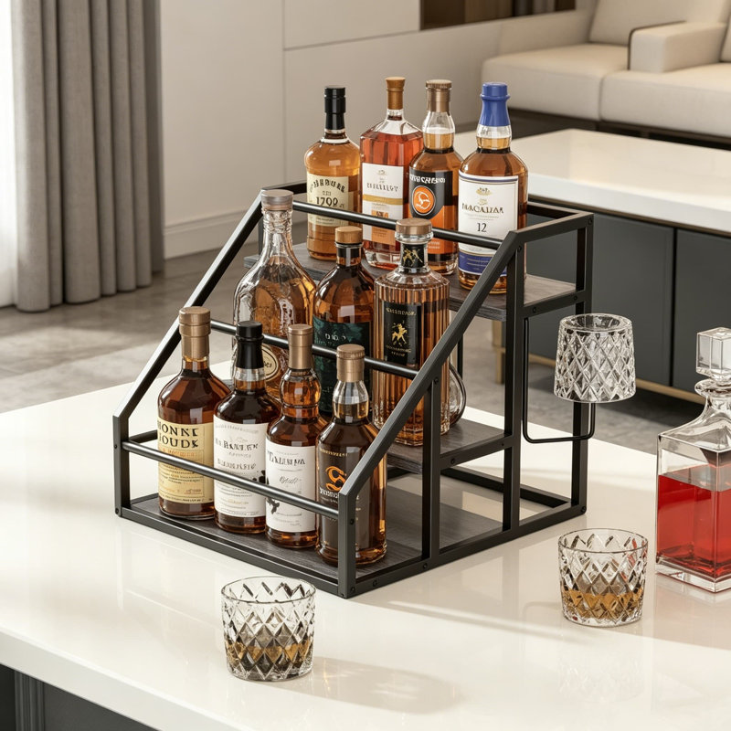 Étagère à épices à 3 niveaux pour comptoir de cuisine, station de café et rangement de bar avec design rustique, Gray