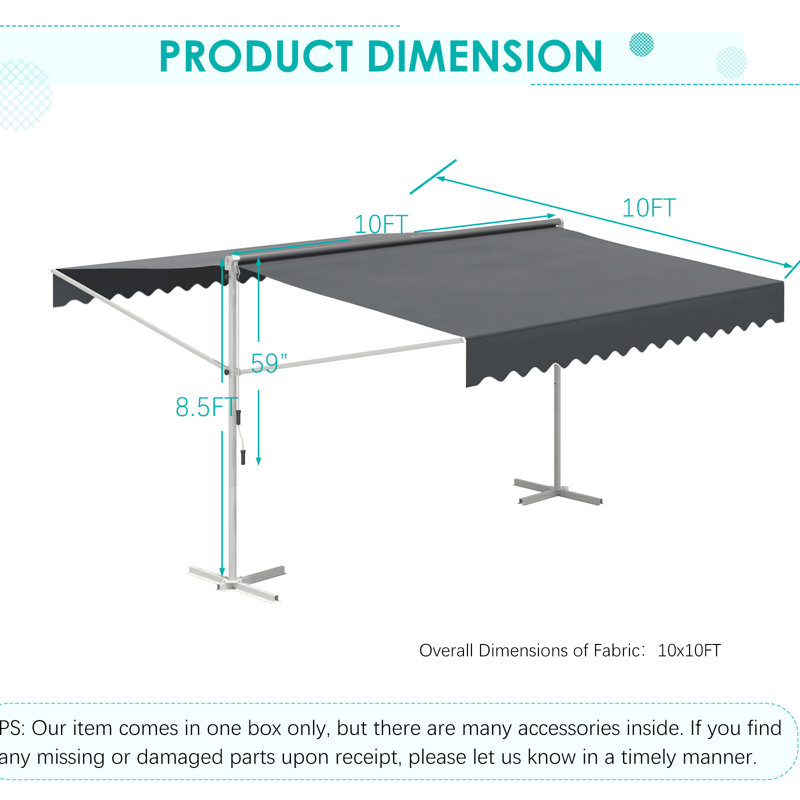 Double-Sided Outdoor Patio Manual Awning, 102" H x 120" W x 120" D