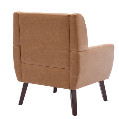 Jaqueze Upholstered Brown Faux Leather Tufted Square Arm Accent chair