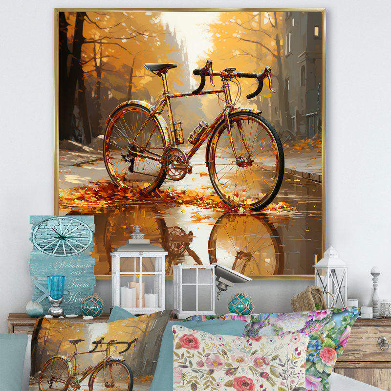 Golden Wheels, bicyclette I, sur toile, Cadre flottant doré, H 24 po x l 24 po x P 1 po