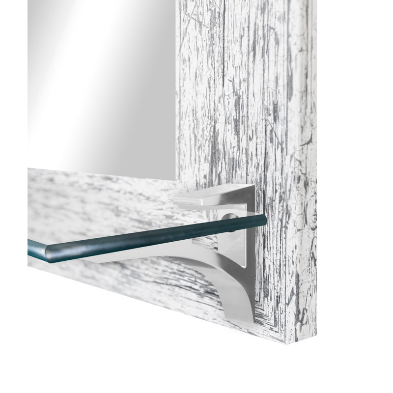 Kridia Flat Wall Mirror, Vertical, 25.5" H x 21.5" W, White Weathered/Chrome