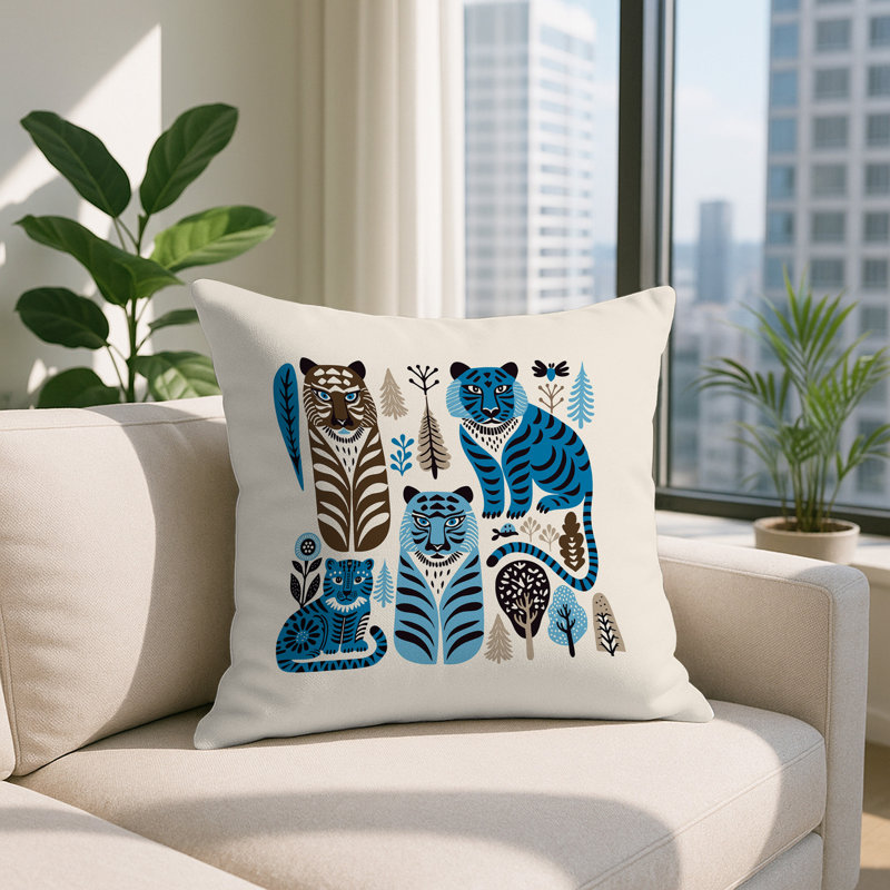 Oreiller carré réversible intérieur / extérieur Isa Tiger, Carré 19 po, Turquoise