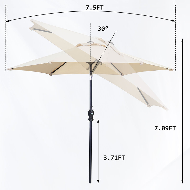 Parasol de patio 7,5 pi avec inclinaison et manivelle Arlmont & Co., Kaki