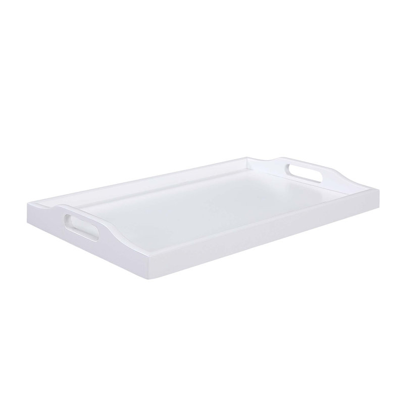 Plateau de service en bois manufacturé Conor avec poignées intégrées, Blanc, H 13,75 po x l 22 po x P 3,5 po