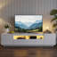 Meuble télé à DEL, grand meuble de divertissement pour meuble télé avec tablettes de rangement, console de télévision robuste pour le salon, la chambre à coucher-1537317244