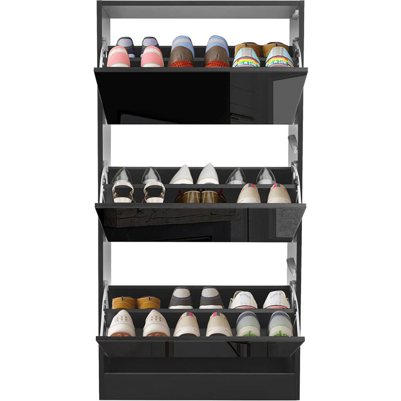 18 Pair Shoe Storage Cabinet, High Gloss Black
