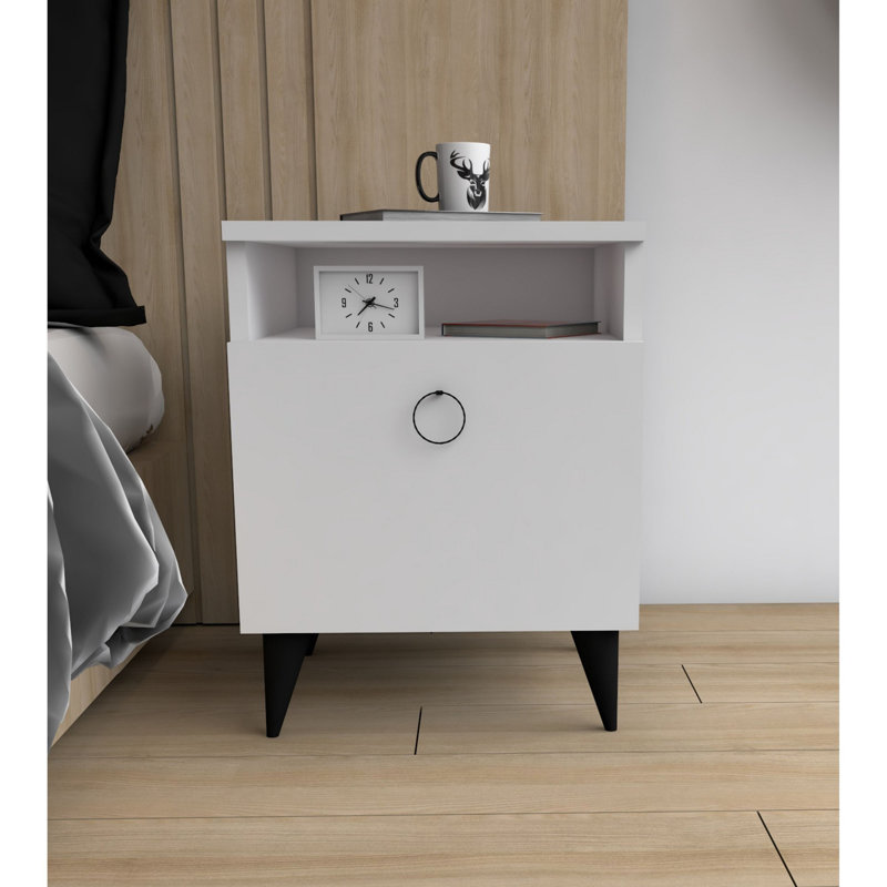 Table de chevet Bhairavi, Blanc / noir