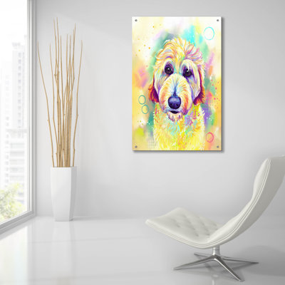 Art mural en verre épique «Pop Art Goldendoodle 2» par Furbaby Affiliates