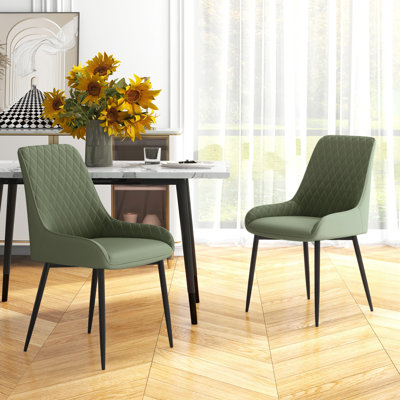 Dining Chairs Set of 2, PU Leather Kitchen Chairs with Metal Legs