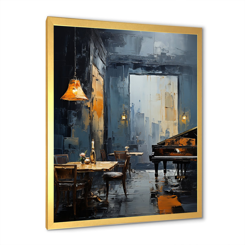 Yellow Jazz Cafe Melody 4 - musique Jazz, art mural, Cadre photo doré simple, H 20 po x l 12 po x P 1 po