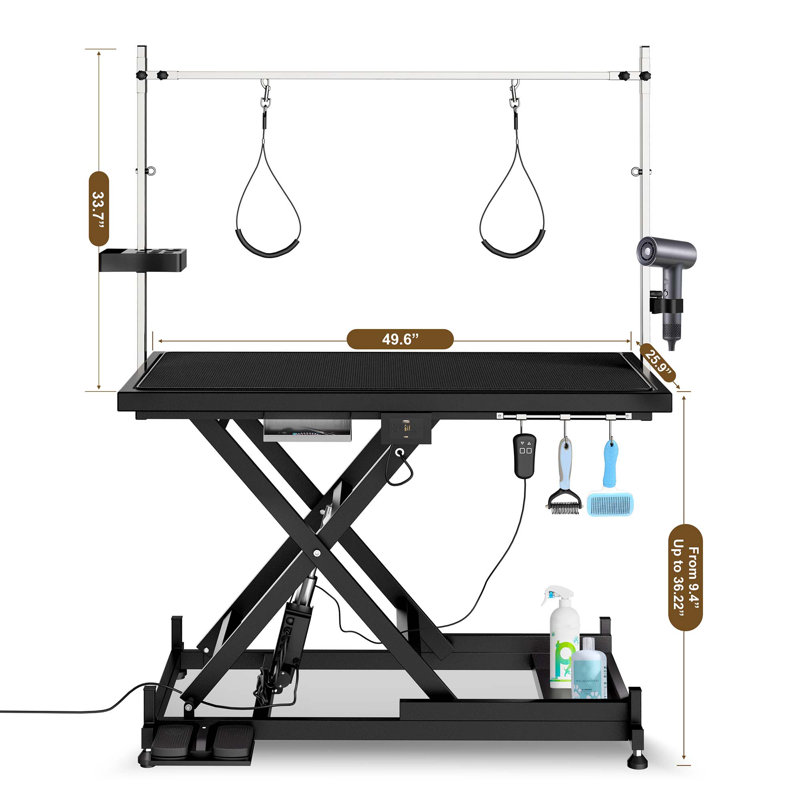 Table de toilettage électrique réglable pour animaux, 110V / 220V, gamme de hauteur 8-36 pouces, noir, Noir