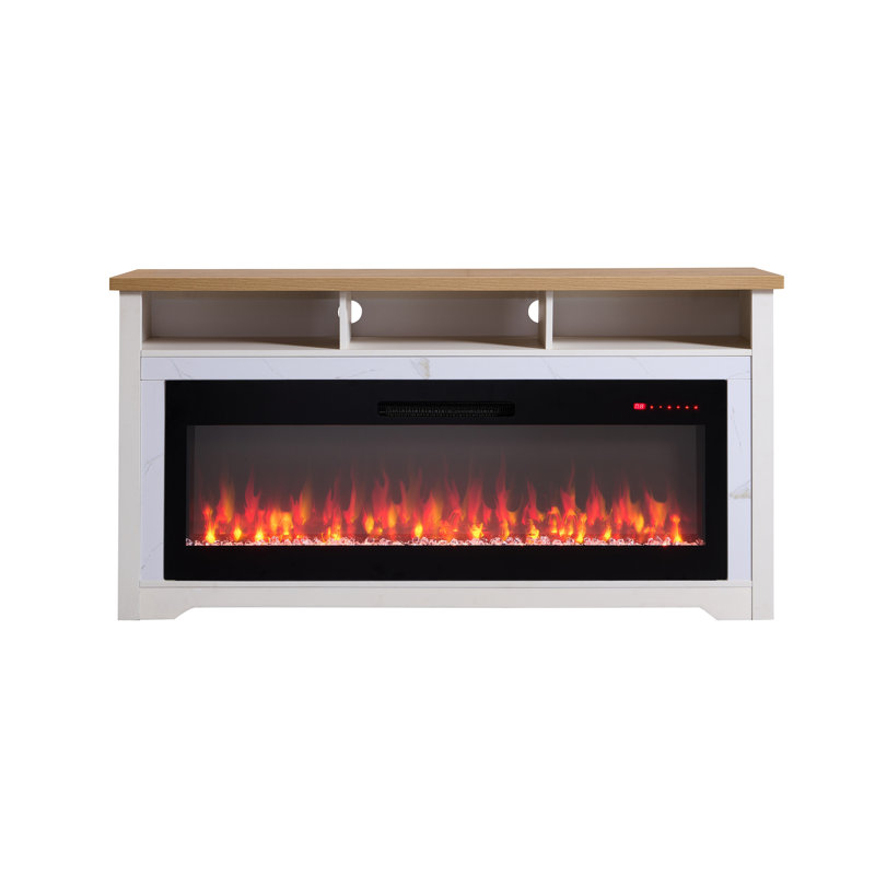 Fireplace TV Stand for TVs up to 70",with 60"smart Electric Fireplace,white, 32" H x 70" W x 13.75" D