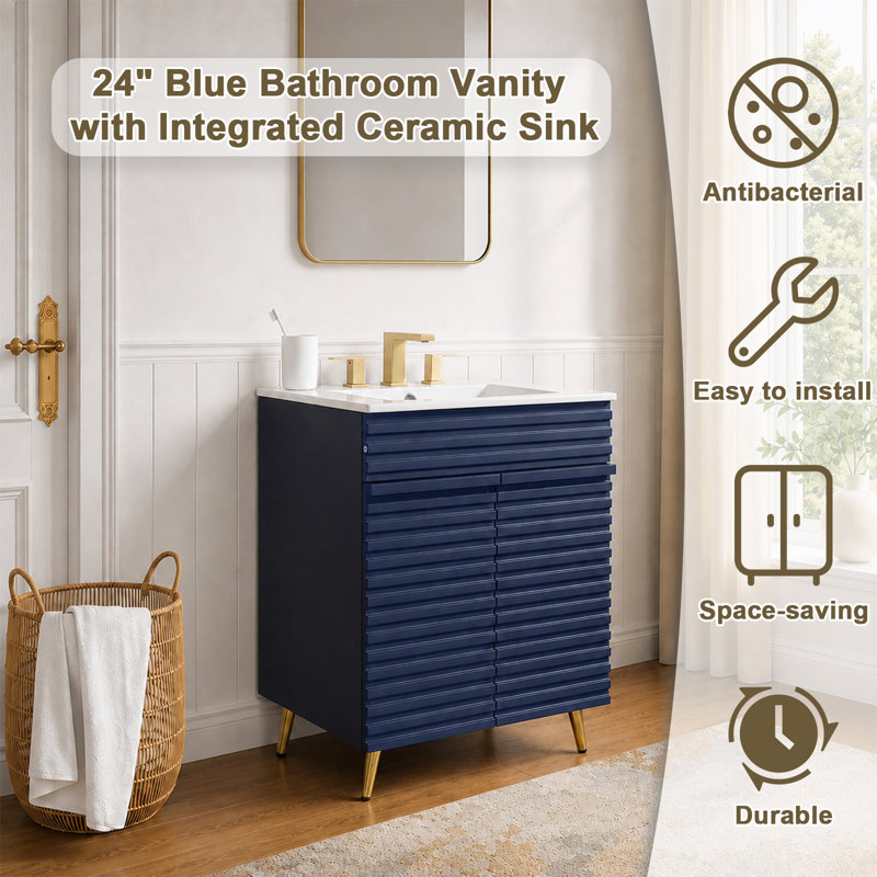24'' Blue Modern Free-standing Single Bathroom Vanity Set
