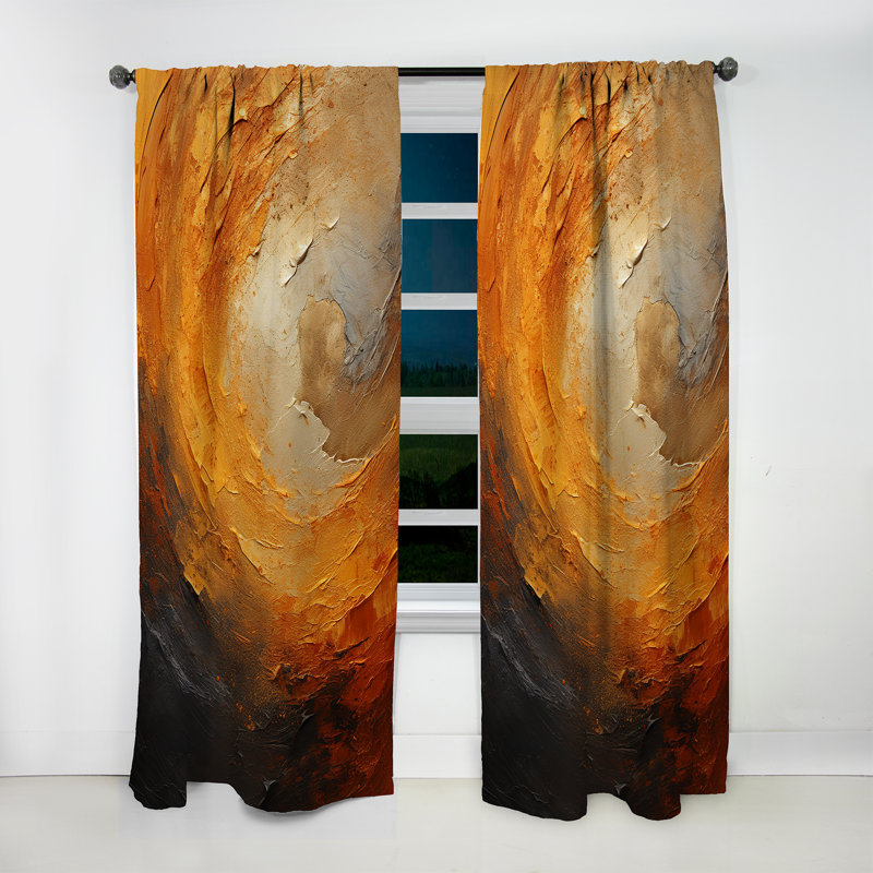 Rideau obscurcissant à motif abstrait en spirale dorée et orange, L 52 po x L 90 po