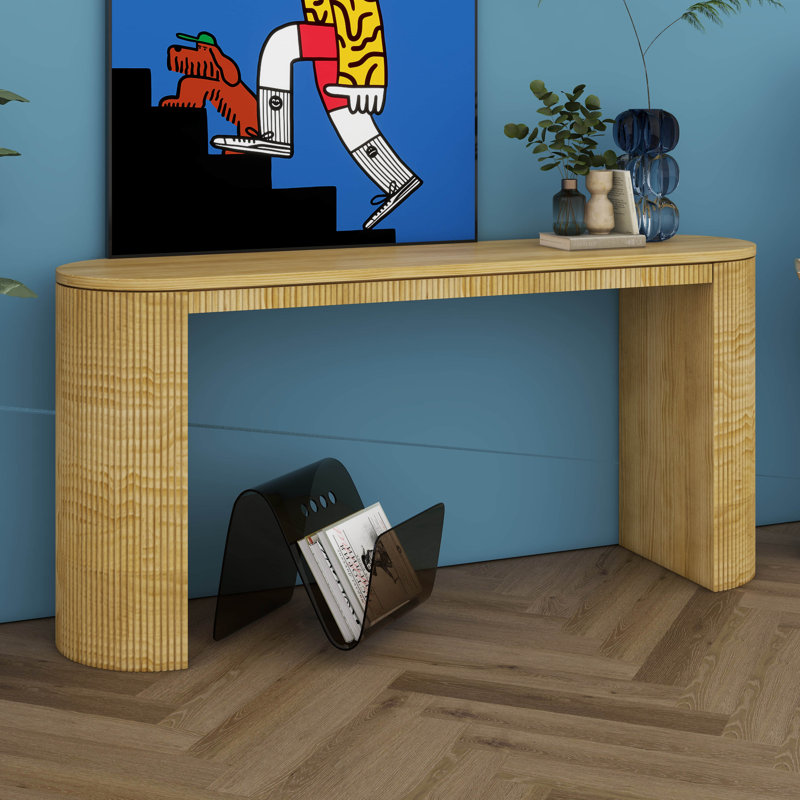 Console incurvée de 59,22 po avec bande verticale unique, idéale pour le salon, le bureau et l'entrée, Naturel