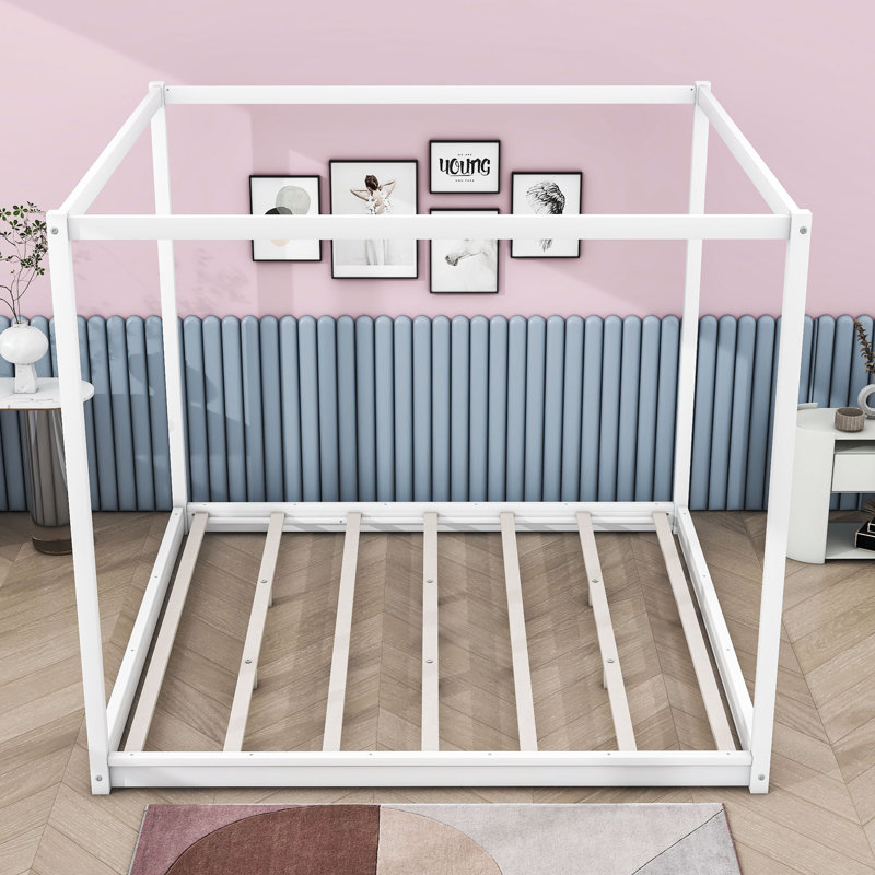Plyler King Wood Canopy Platform Bed, White