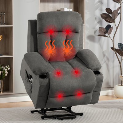 Power Lift Recliner Chair for Elderly, Electric Oversized Single Sofa with Vibration Massage and Heat, Cup Holder and USB Charge Port for Living Room, Grey